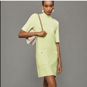 Anthropologie Maeve Annalise Mock-Neck lemon Mini Sweater Dress Short Sleeve XS